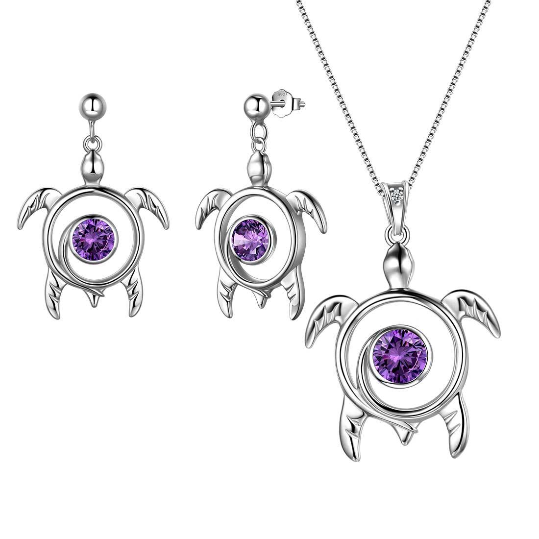 Tokyo Mart Turtle Birthstone February Amethyst Jewelry Set 3PCS Women Girls Birthday Gift