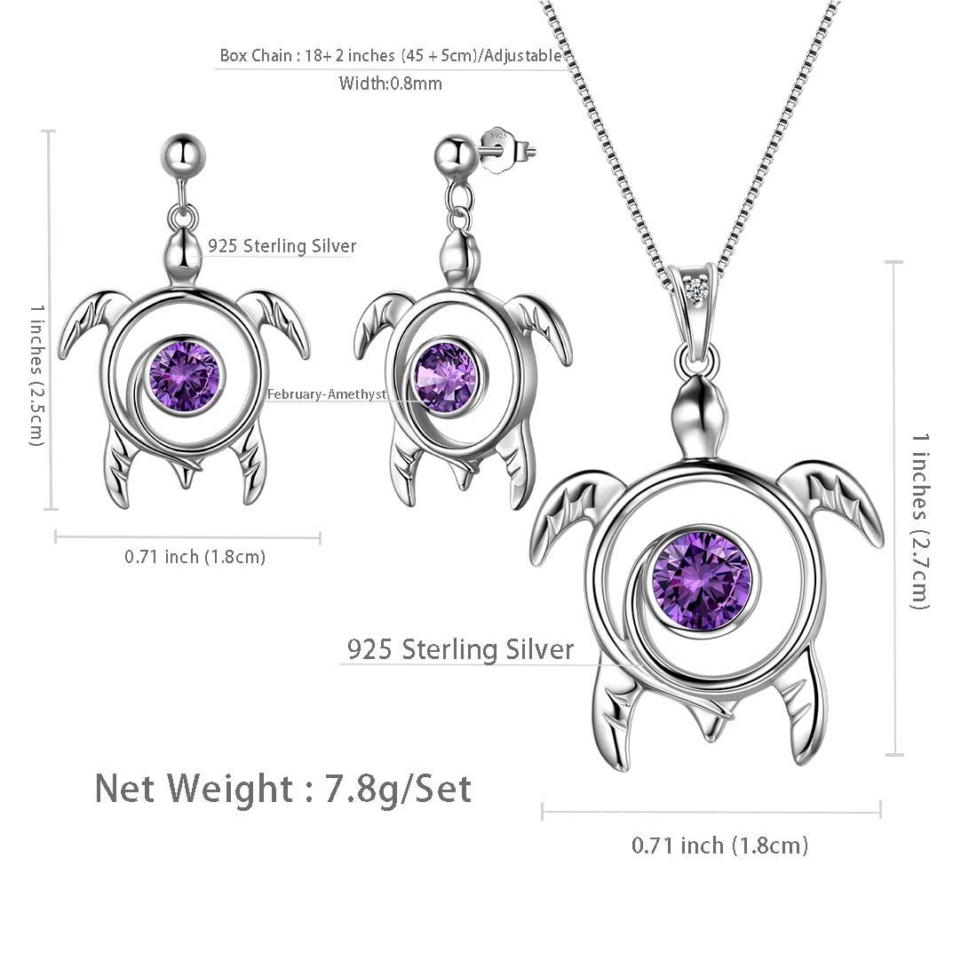 Tokyo Mart Turtle Birthstone February Amethyst Jewelry Set 3PCS Women Girls Birthday Gift