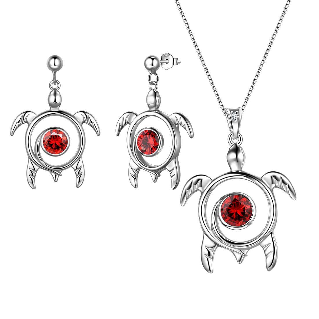 Tokyo Mart Turtle Birthstone January Garnet Jewelry Set 3PCS Women Girls Birthday Gift