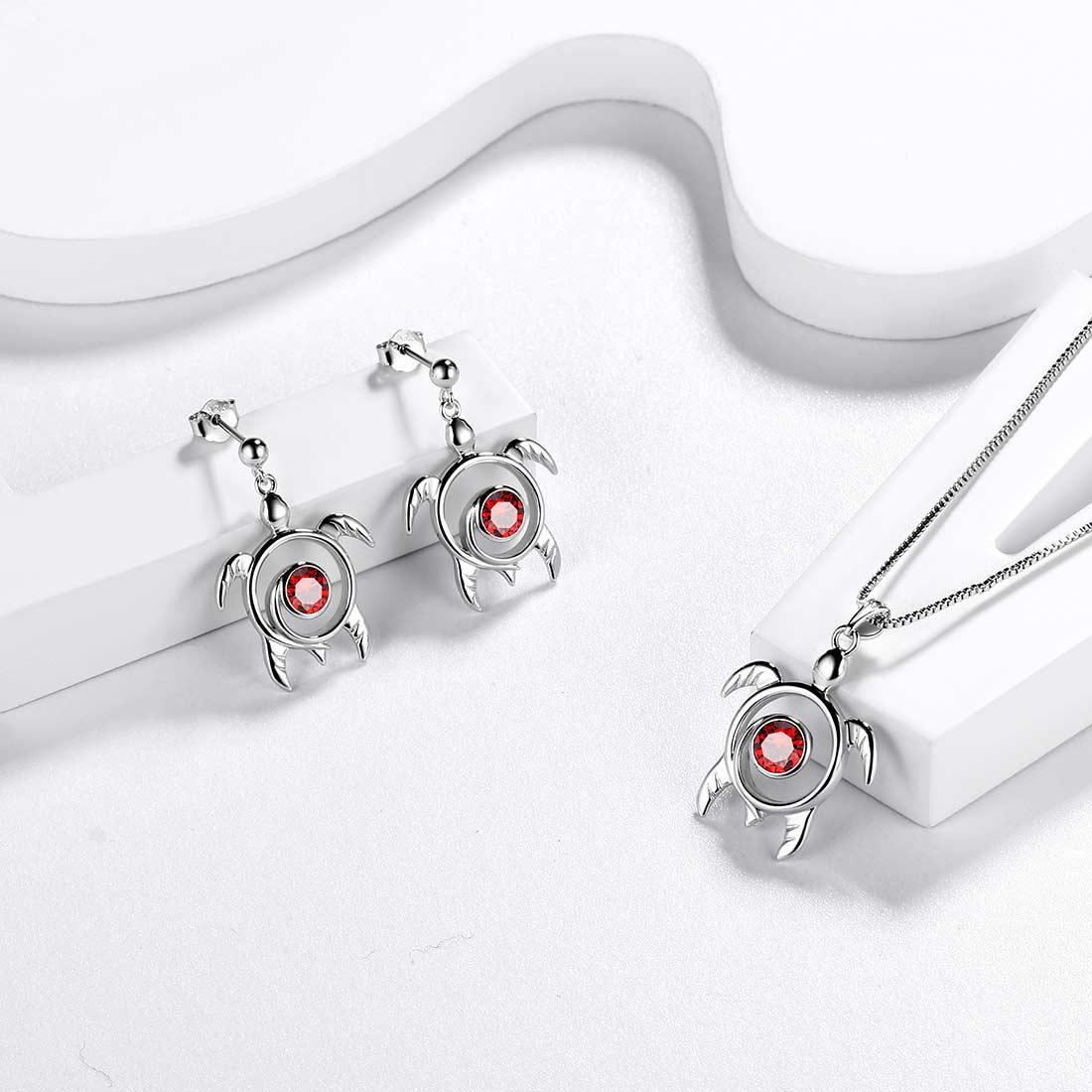 Tokyo Mart Turtle Birthstone January Garnet Jewelry Set 3PCS Women Girls Birthday Gift