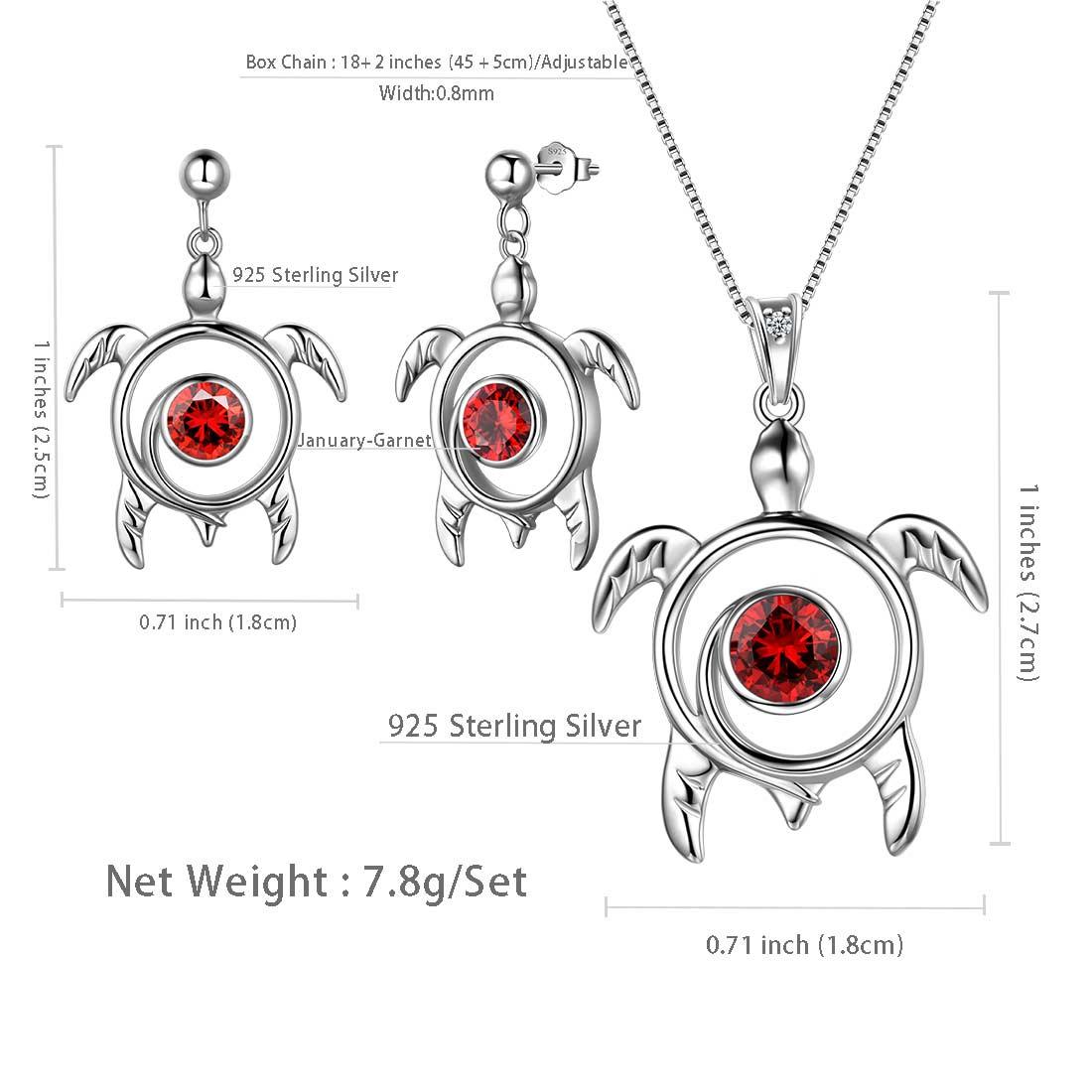 Tokyo Mart Turtle Birthstone January Garnet Jewelry Set 3PCS Women Girls Birthday Gift