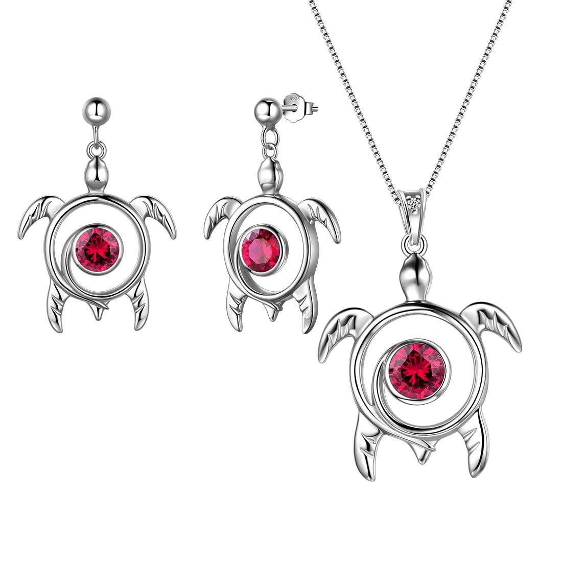 Tokyo Mart Turtle Birthstone July Ruby Jewelry Set 3PCS Women Girls Birthday Gift