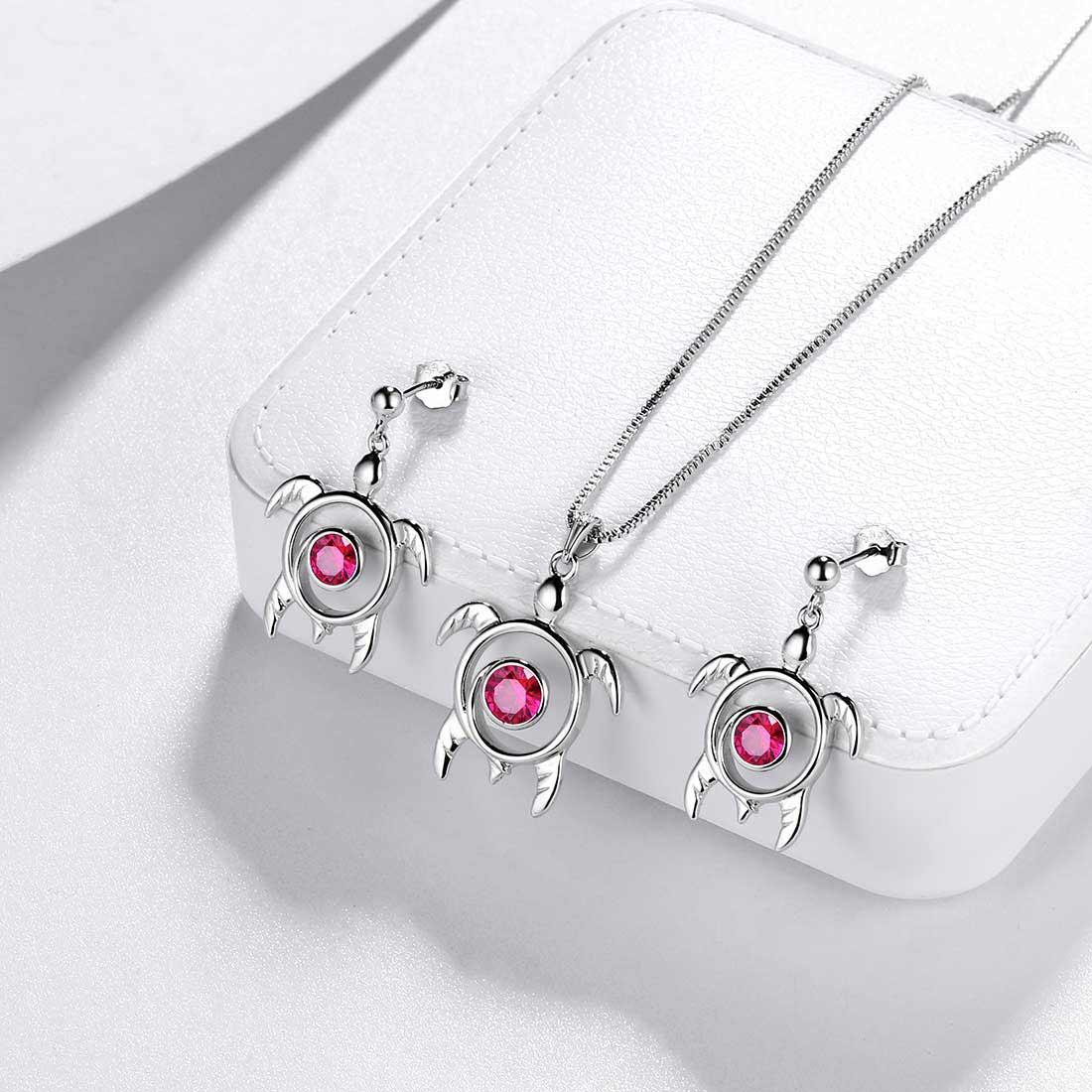 Tokyo Mart Turtle Birthstone July Ruby Jewelry Set 3PCS Women Girls Birthday Gift