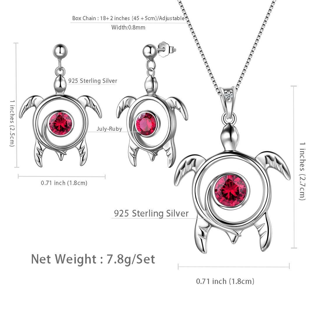 Tokyo Mart Turtle Birthstone July Ruby Jewelry Set 3PCS Women Girls Birthday Gift