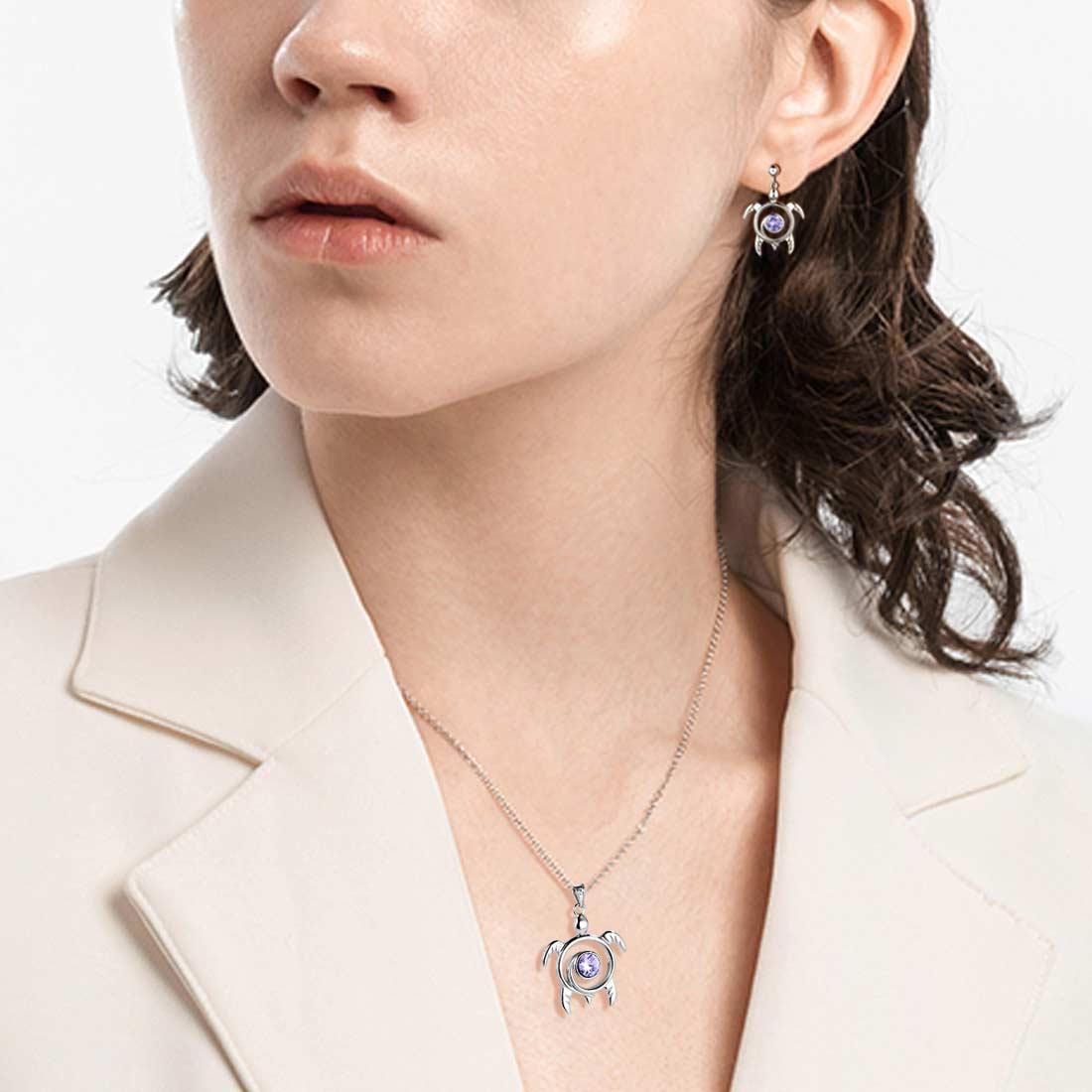 Tokyo Mart Turtle June Alexandrite Birthstone Earrings Women Girl Jewelry Gift Sterling Silver