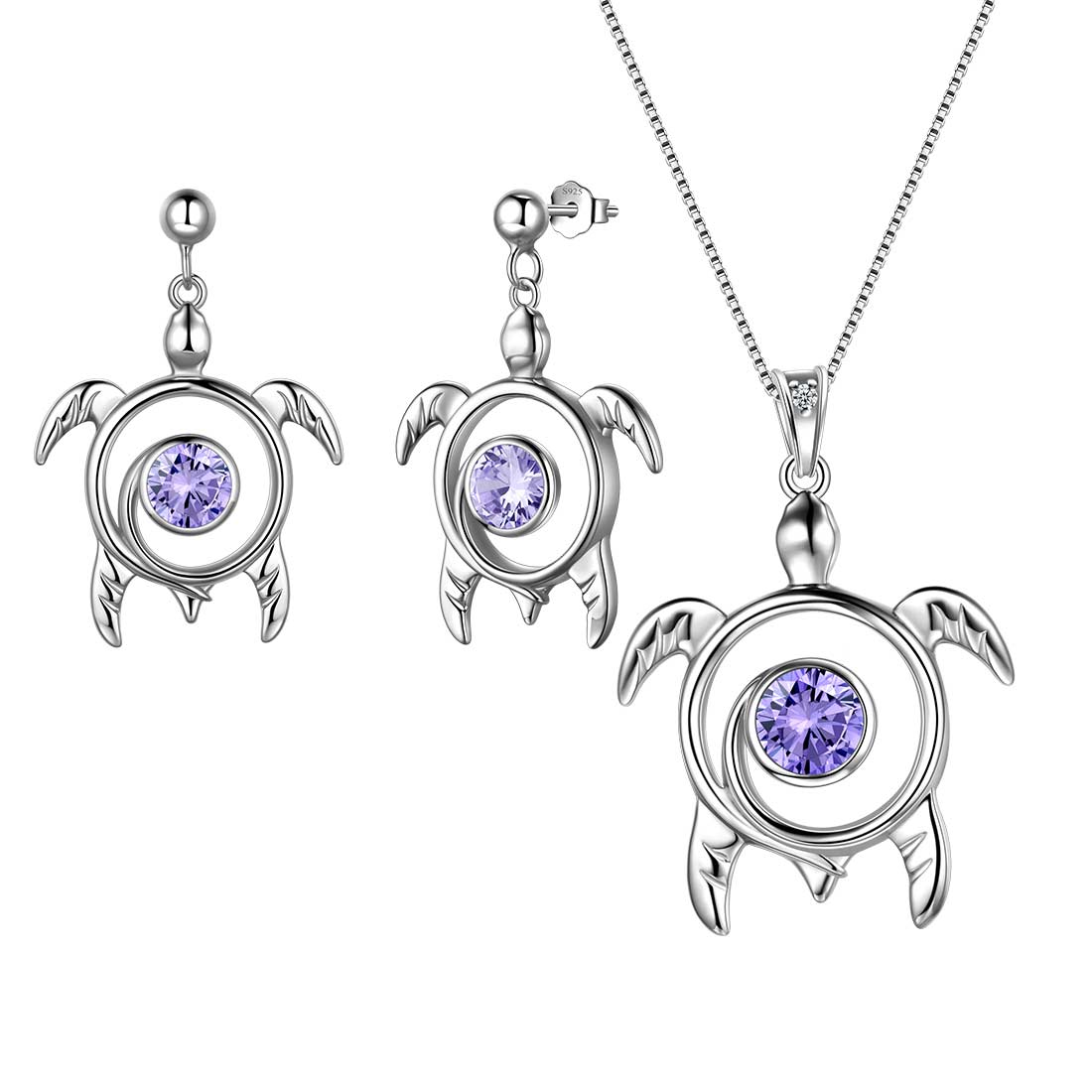 Tokyo Mart Turtle Birthstone June Alexandrite Jewelry Set 3PCS Women Girls Birthday Gift