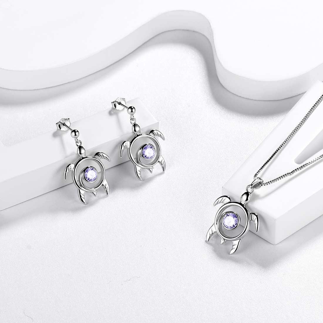 Tokyo Mart Turtle Birthstone June Alexandrite Jewelry Set 3PCS Women Girls Birthday Gift