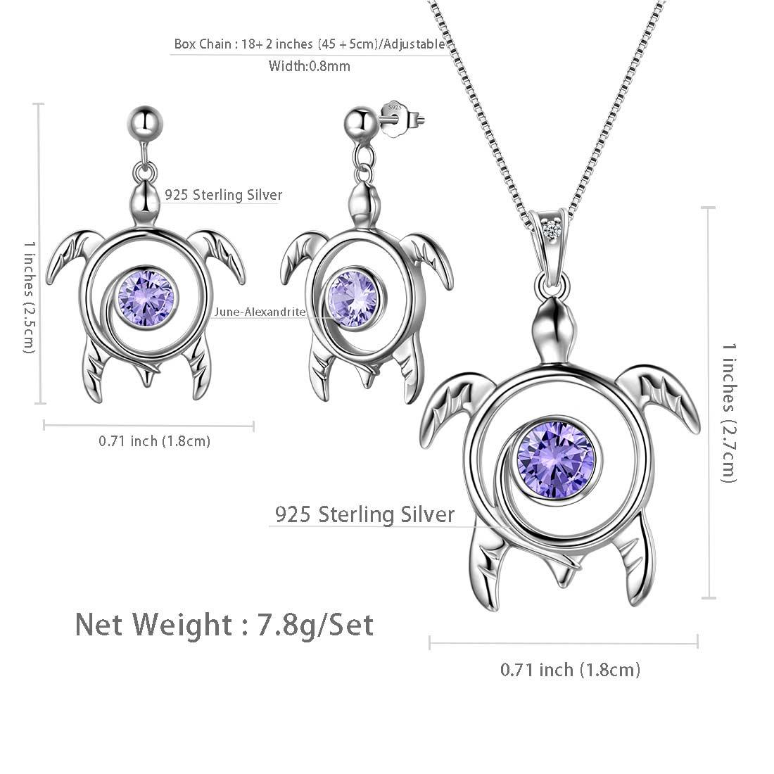 Tokyo Mart Turtle Birthstone June Alexandrite Jewelry Set 3PCS Women Girls Birthday Gift
