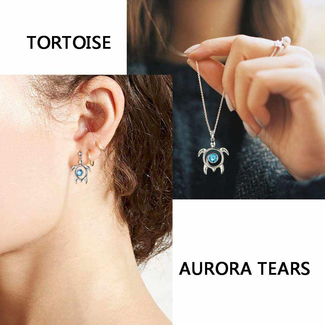 Tokyo Mart Turtle Birthstone March Aquamarine Jewelry Set 3PCS Women Girls Birthday Gift
