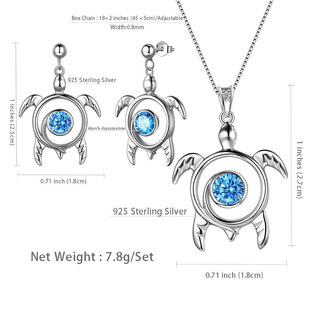 Tokyo Mart Turtle Birthstone March Aquamarine Jewelry Set 3PCS Women Girls Birthday Gift