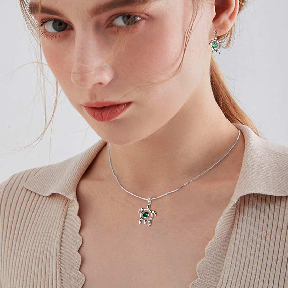 Tokyo Mart Turtle Birthstone May Emerald Jewelry Set 3PCS Women Girls Birthday Gift