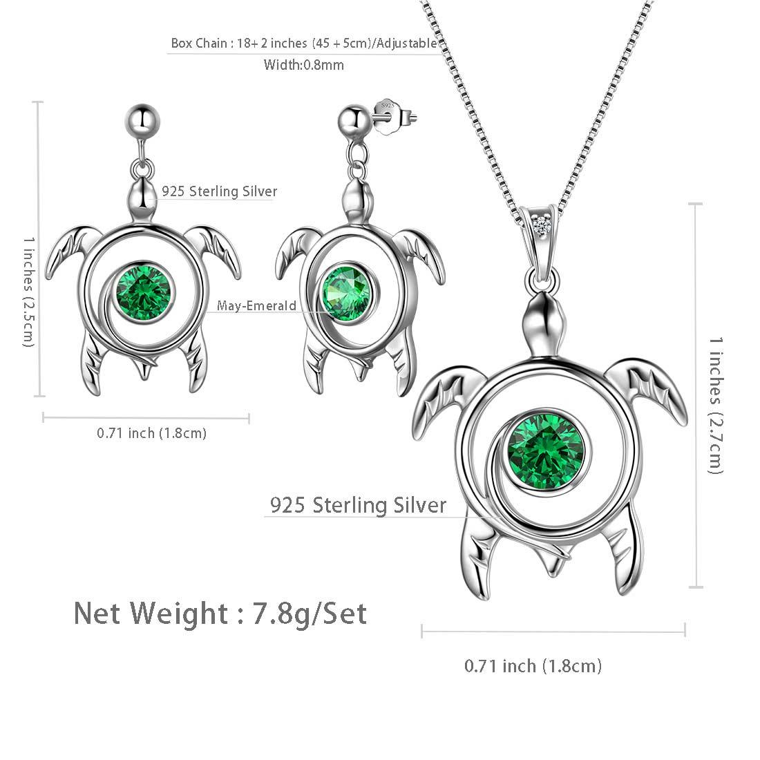 Tokyo Mart Turtle Birthstone May Emerald Jewelry Set 3PCS Women Girls Birthday Gift