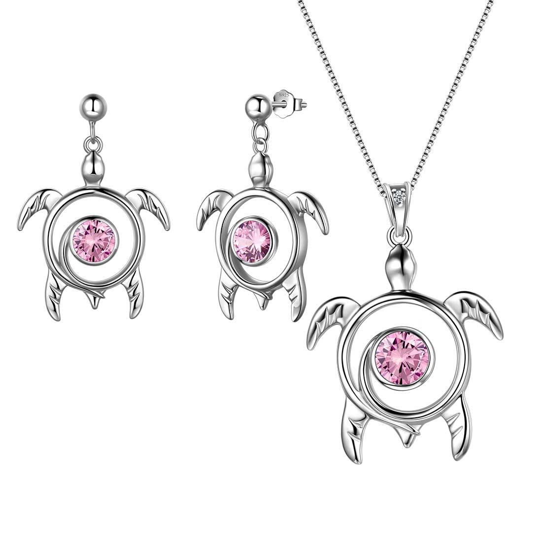 Tokyo Mart Turtle Birthstone October Tourmaline Jewelry Set 3PCS Women Girls Birthday Gift