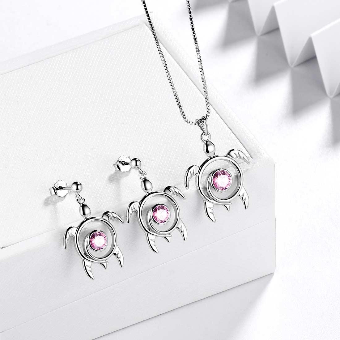 Tokyo Mart Turtle Birthstone October Tourmaline Jewelry Set 3PCS Women Girls Birthday Gift
