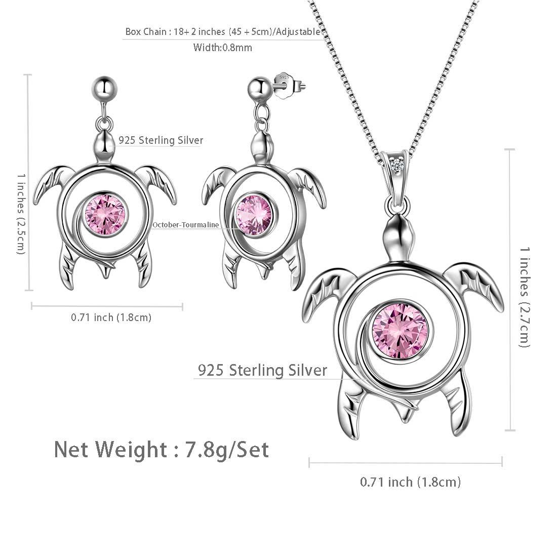 Tokyo Mart Turtle Birthstone October Tourmaline Jewelry Set 3PCS Women Girls Birthday Gift