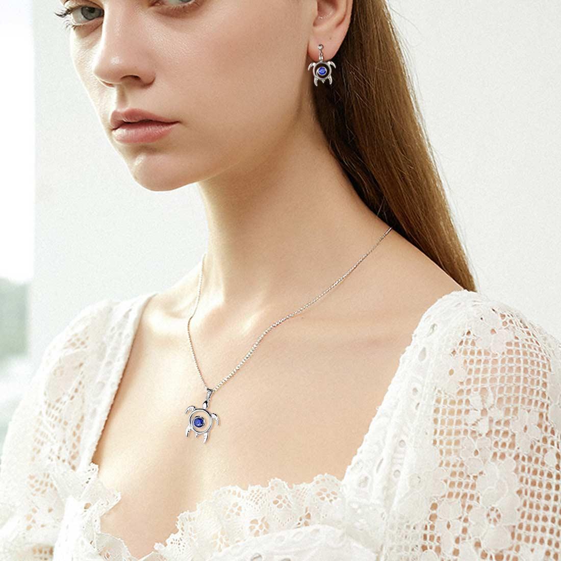 Tokyo Mart Turtle Birthstone September Sapphire Jewelry Set 3PCS Women Girls Birthday Gift