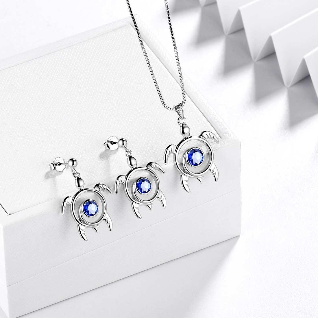 Tokyo Mart Turtle Birthstone September Sapphire Jewelry Set 3PCS Women Girls Birthday Gift