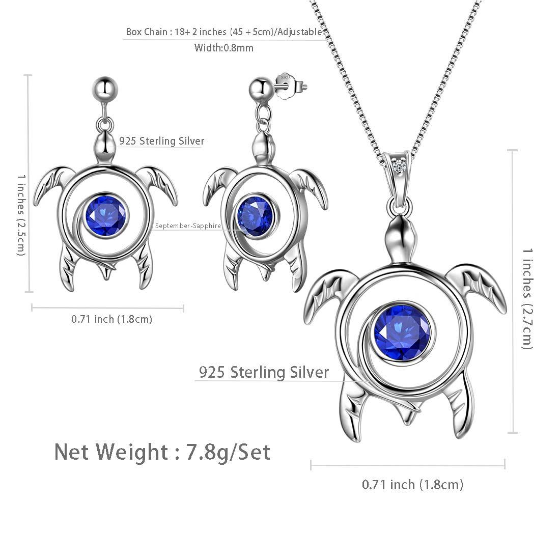 Tokyo Mart Turtle Birthstone September Sapphire Jewelry Set 3PCS Women Girls Birthday Gift