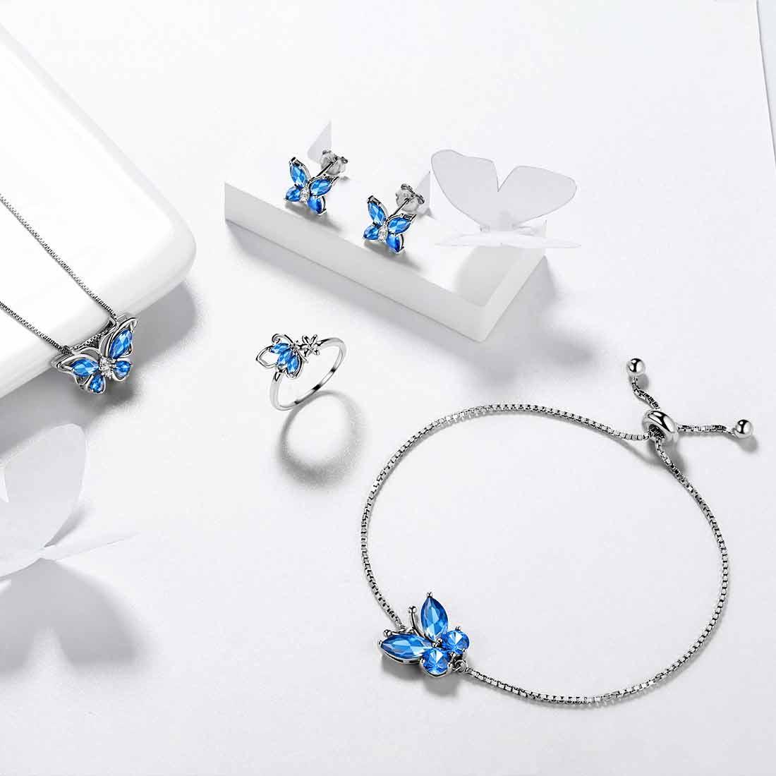 Tokyo Mart Women Stud Earrings Butterfly Birthstone September Sapphire Girls Jewelry Birthday Gift