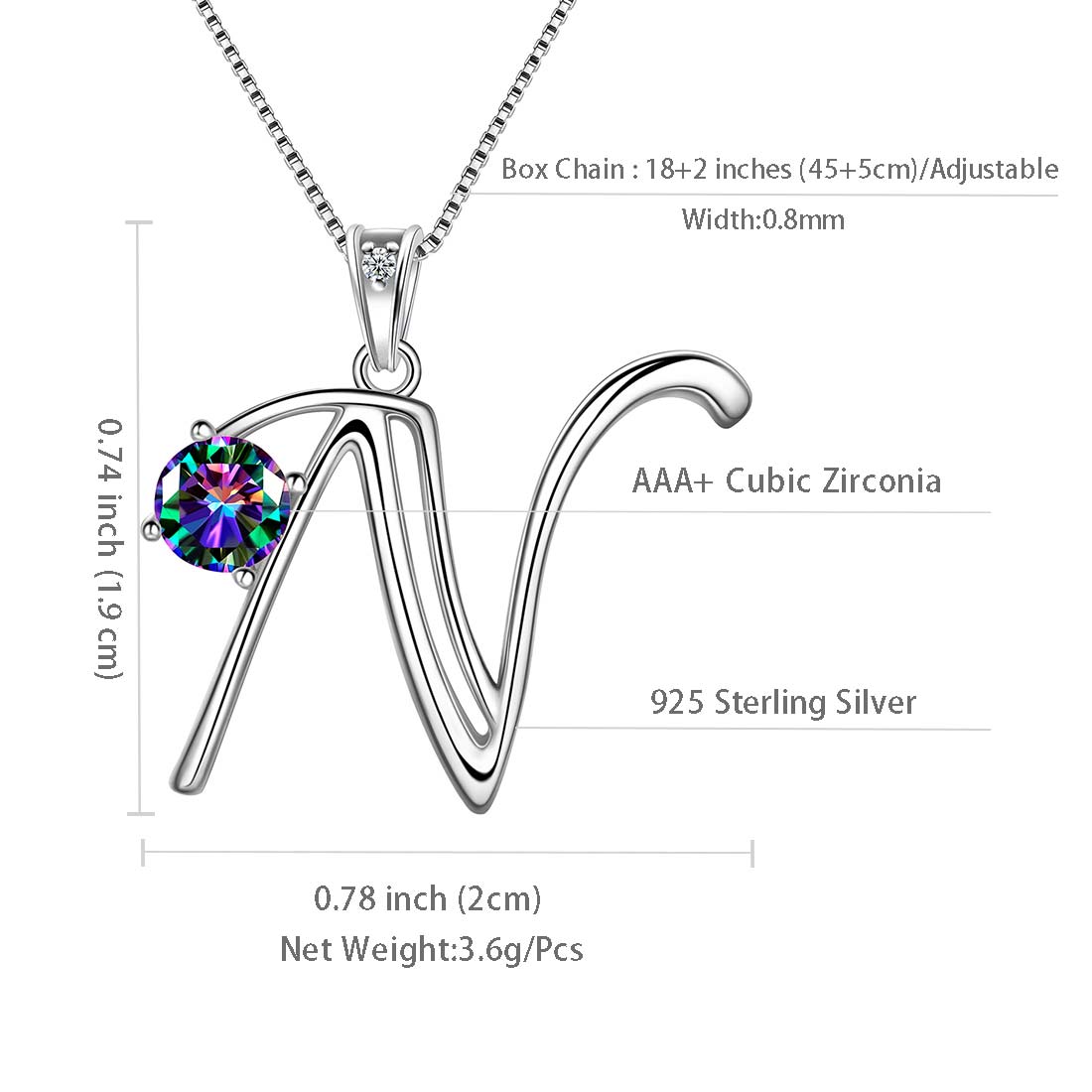 Tokyo Mart Women Initial N Letter Pendant Necklace Girl Name Jewelry Gift 925 Sterling Silver