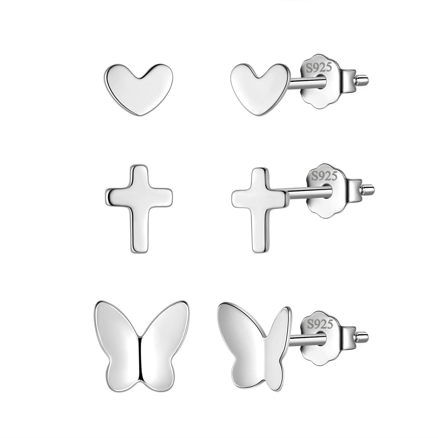 Tokyo Mart Small Stud Earrings Set Women Girls Jewelry Gift - Heart Cross Butterfly