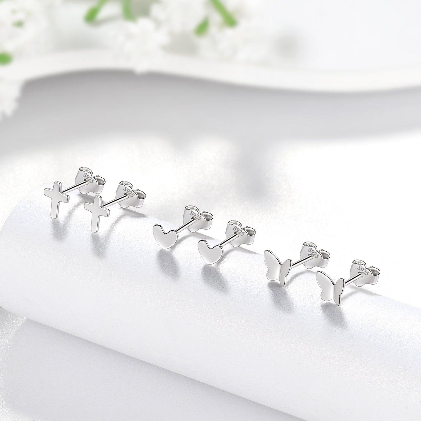 Tokyo Mart Small Stud Earrings Set Women Girls Jewelry Gift - Heart Cross Butterfly