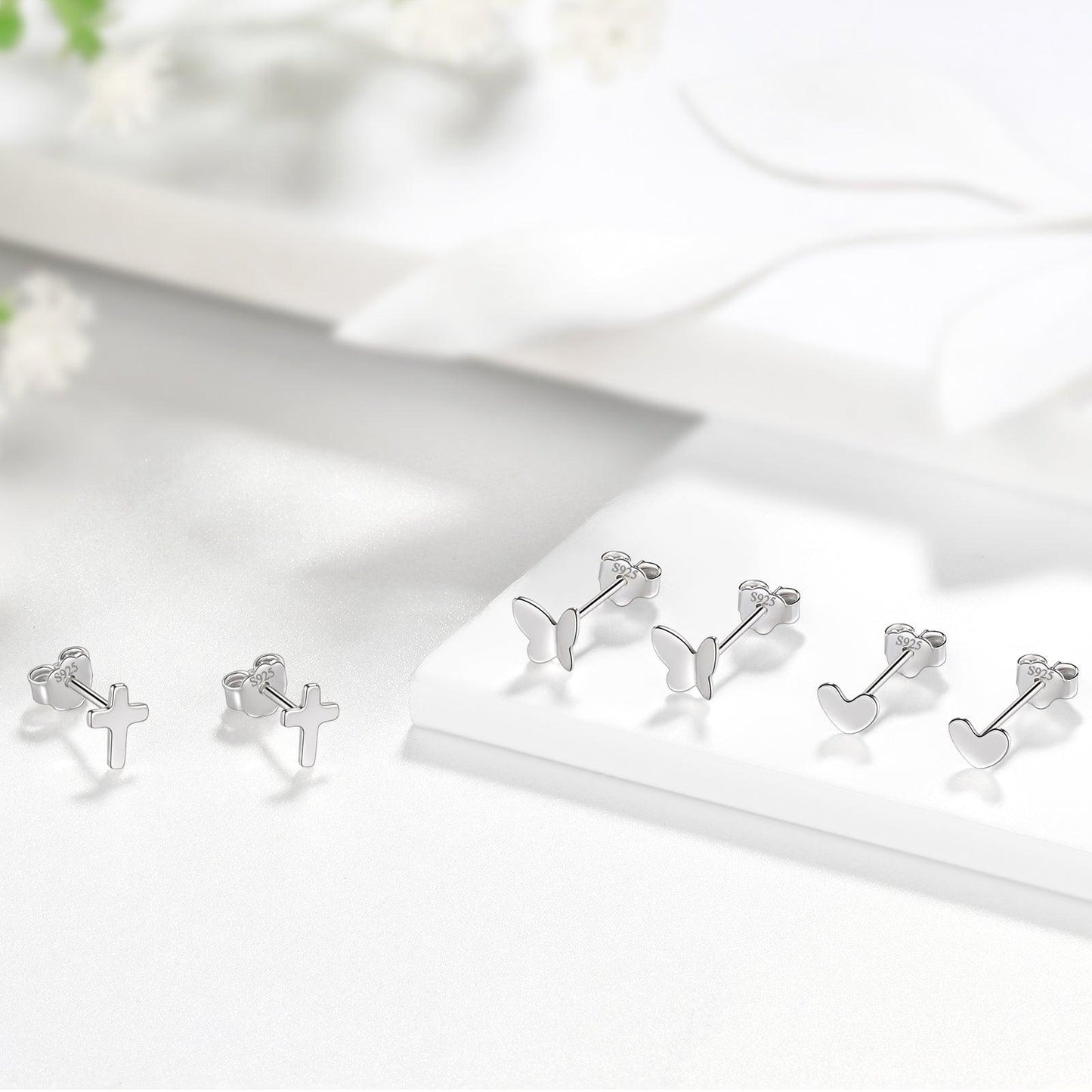 Tokyo Mart Small Stud Earrings Set Women Girls Jewelry Gift - Heart Cross Butterfly