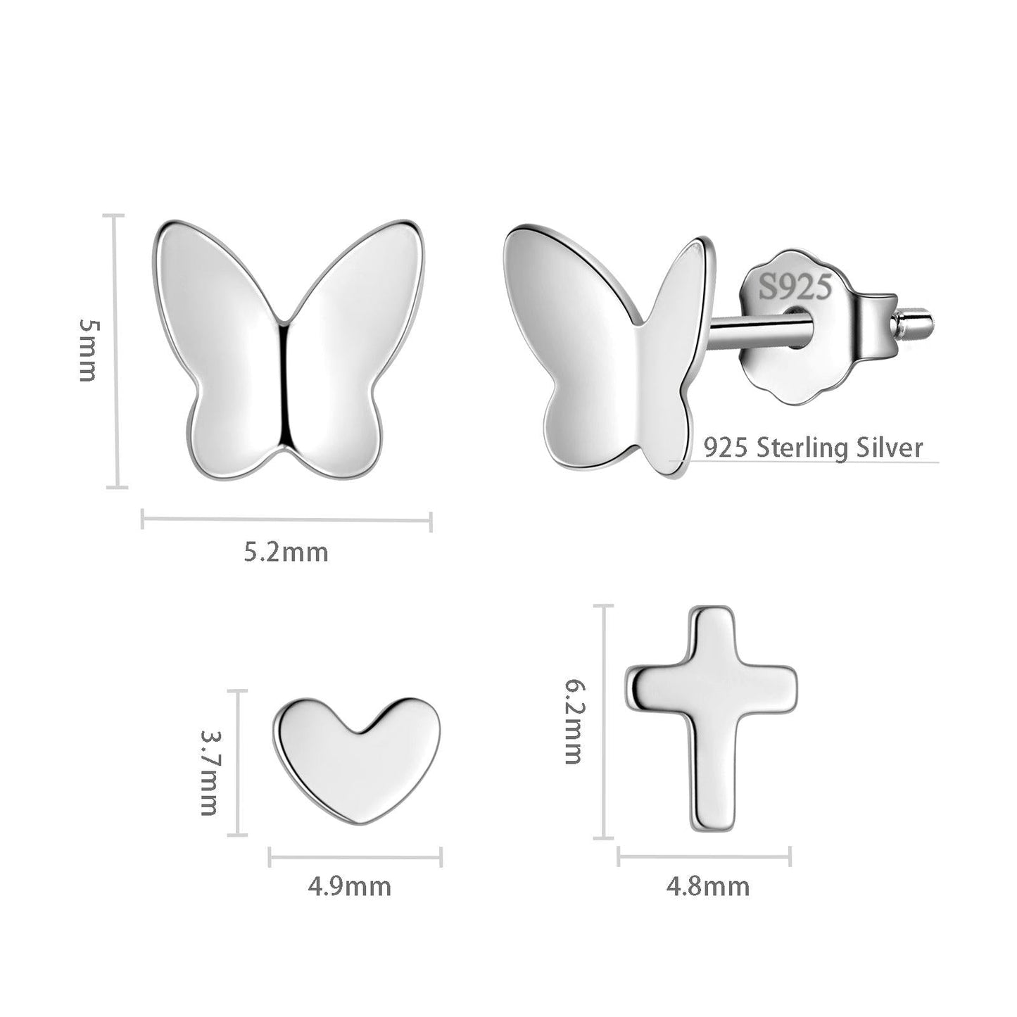 Tokyo Mart Small Stud Earrings Set Women Girls Jewelry Gift - Heart Cross Butterfly