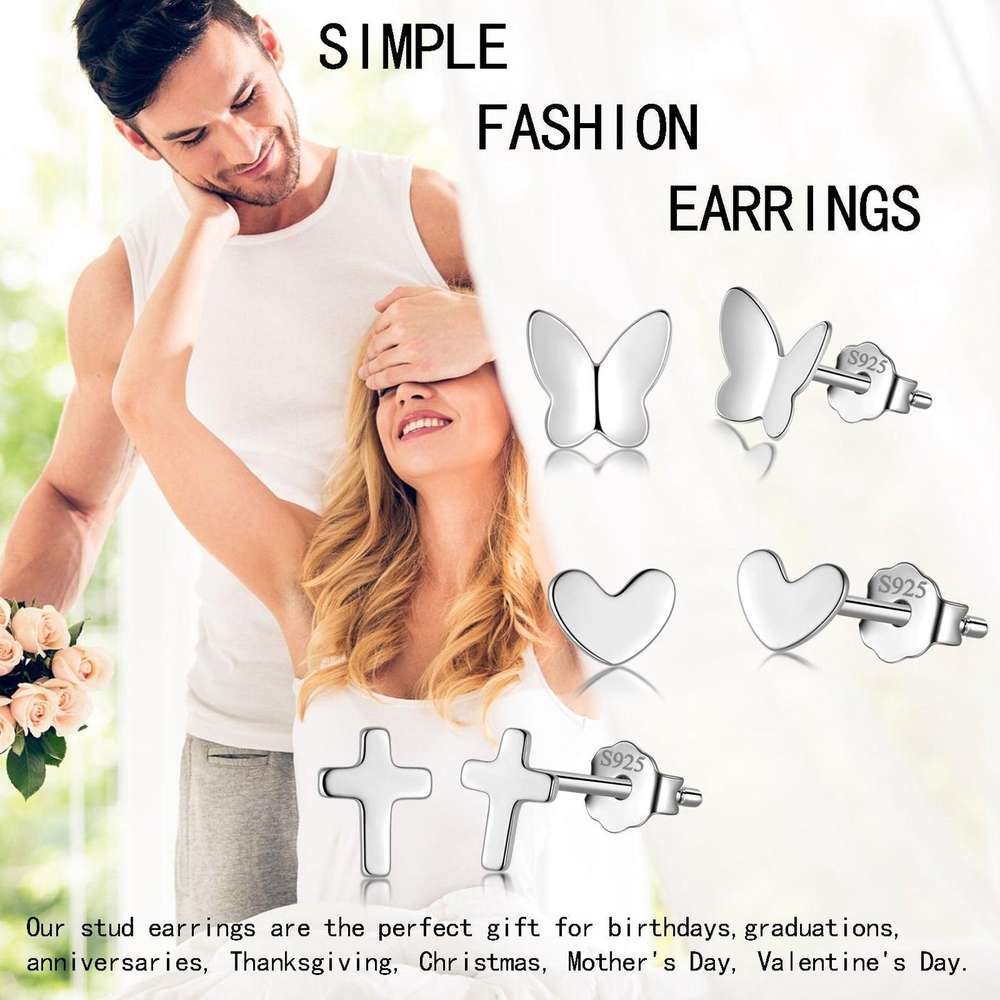 Tokyo Mart Small Stud Earrings Set Women Girls Jewelry Gift - Heart Cross Butterfly