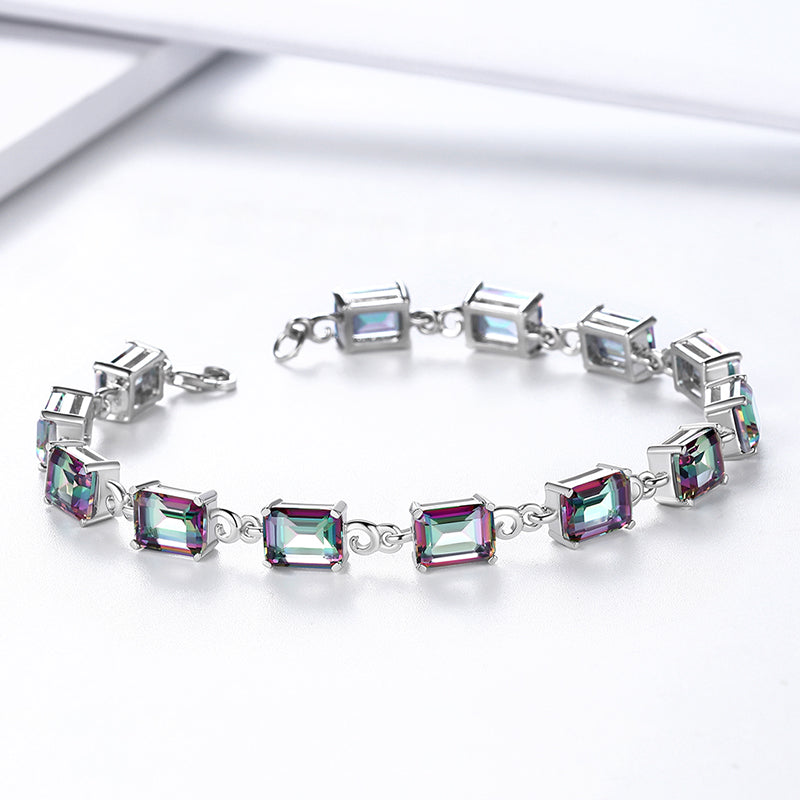Tokyo Mart Women Tennis Bracelets Retro Square Rainbow Mystic Topaz Jewelry Gifts 925 Sterling Silver