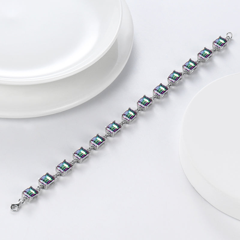 Tokyo Mart Women Tennis Bracelets Retro Square Rainbow Mystic Topaz Jewelry Gifts 925 Sterling Silver