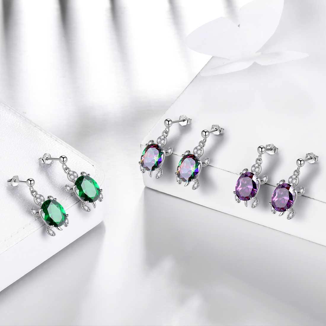 Tokyo Mart Women Turtle Drop Earrings Birthstone Girls Jewelry Birthday Gift Sterling Silver
