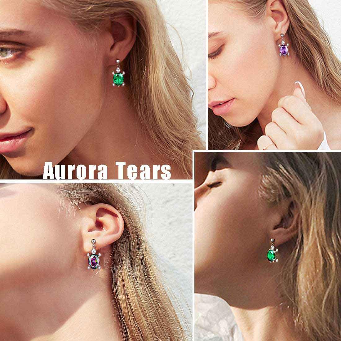 Tokyo Mart Women Turtle Drop Earrings Birthstone Girls Jewelry Birthday Gift Sterling Silver