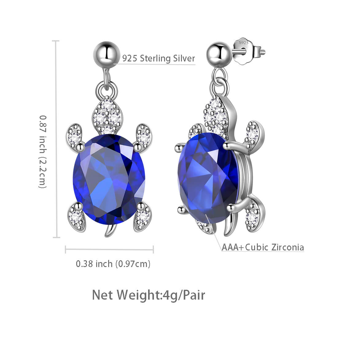 Tokyo Mart Women Turtle Drop Earrings Birthstone Girls Jewelry Birthday Gift Sterling Silver