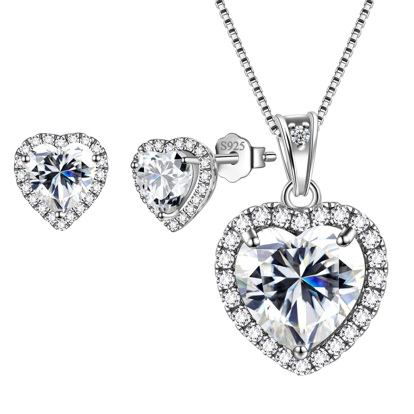 Tokyo Mart Hearts Schmuck-Set, 3-teilig, Halskette und Ohrringe mit Geburtssteinen für Frauen, Mädchenschmuck, Geburtstagsgeschenk, 925 Sterlingsilber