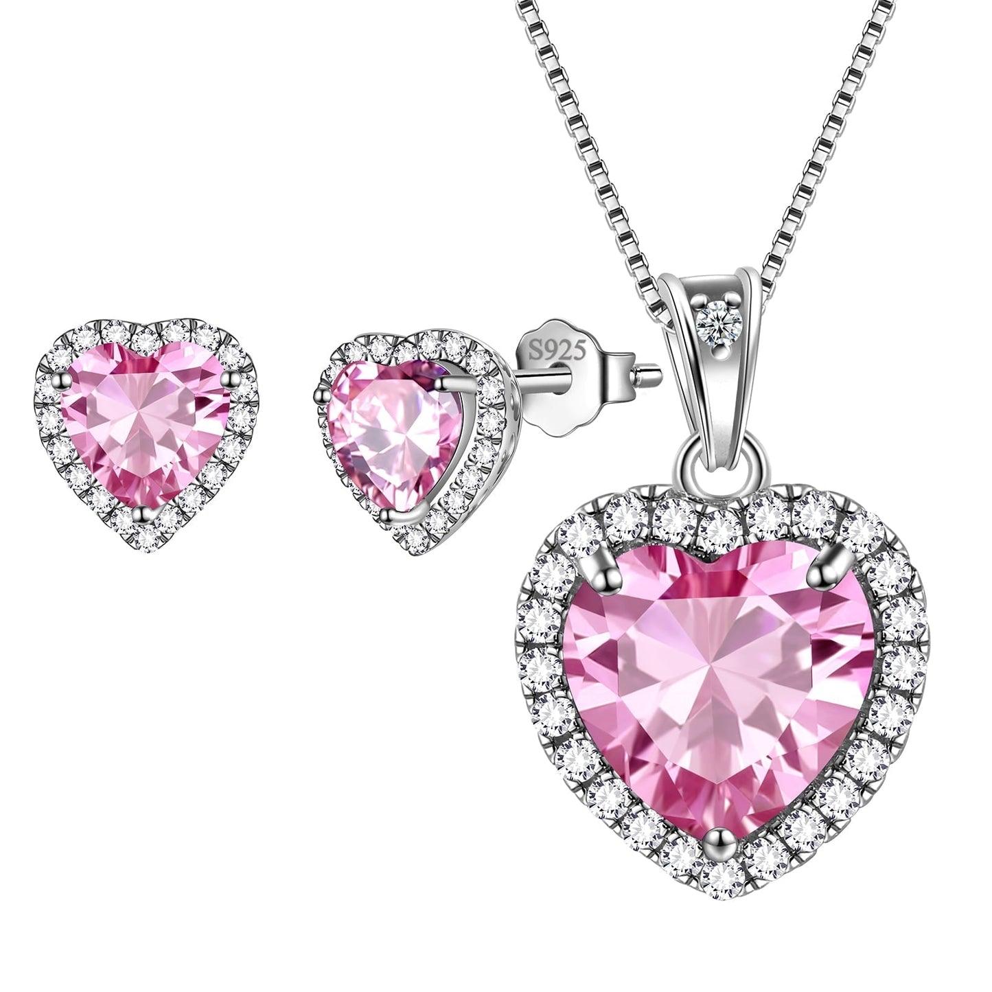 Tokyo Mart Hearts Schmuck-Set, 3-teilig, 925er Sterlingsilber, Halskette und Ohrringe mit Geburtssteinen für Frauen und Mädchen