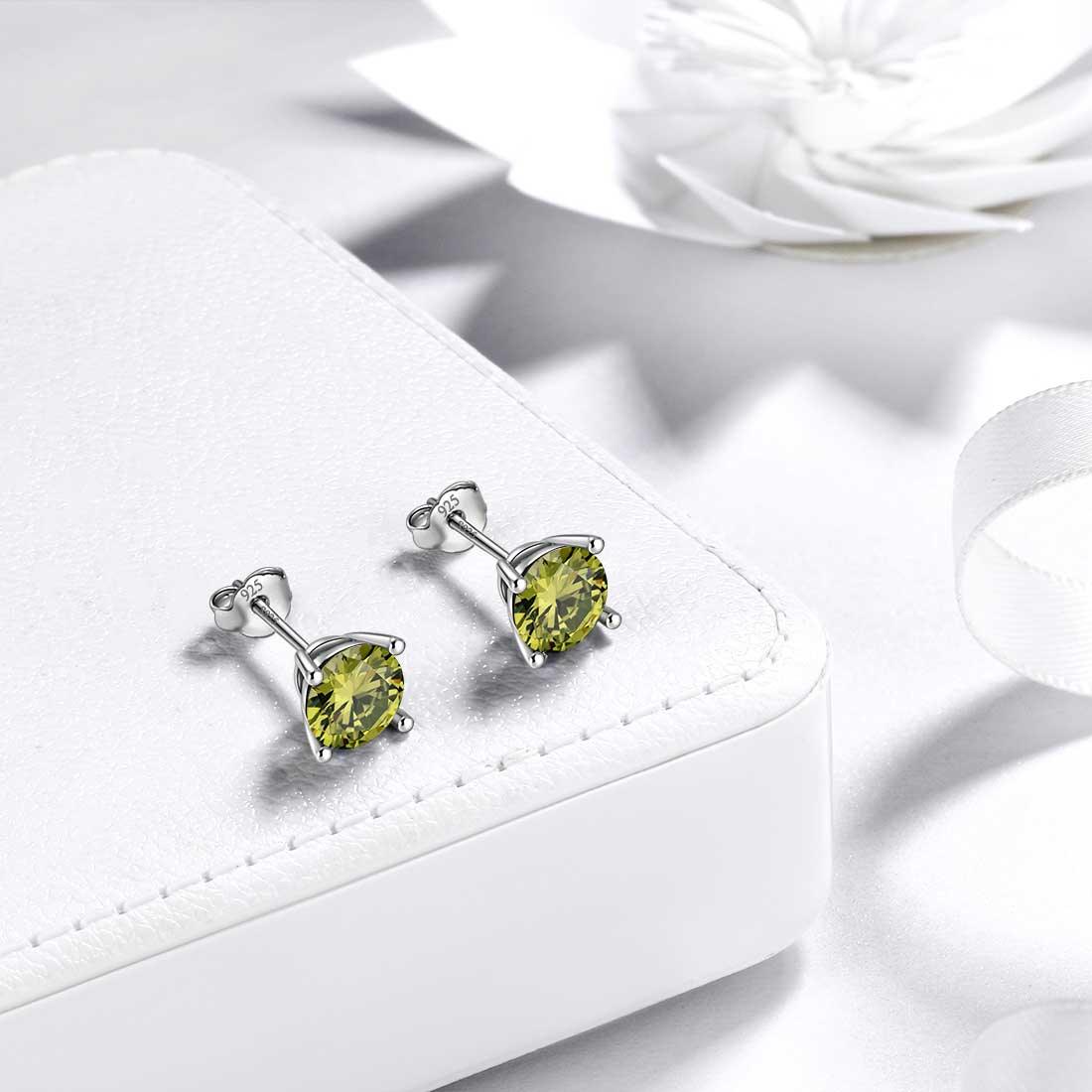 Tokyo Mart Runde Geburtsstein August Peridot Ohrringe Ohrstecker Damen Mädchen Schmuck Geburtstagsgeschenk Sterling Silber