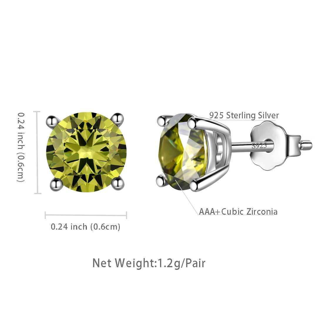 Tokyo Mart Runde Geburtsstein August Peridot Ohrringe Ohrstecker Damen Mädchen Schmuck Geburtstagsgeschenk Sterling Silber