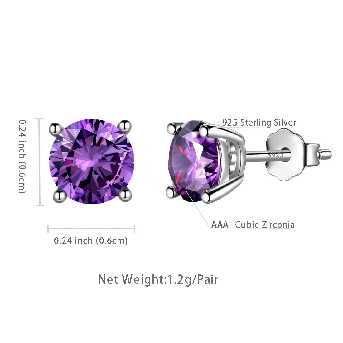 Tokyo Mart Ohrringe mit rundem Geburtsstein, Amethyst, für Damen und Mädchen, Sterling-Silber 925