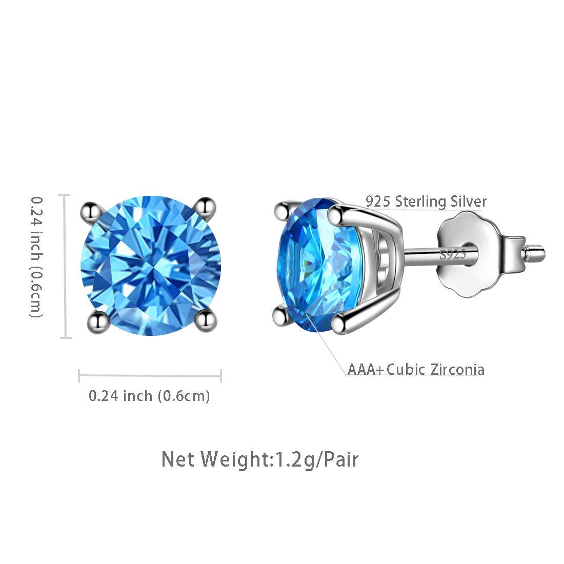 Tokyo Mart Runde Geburtsstein März Aquamarin Ohrringe Ohrstecker Damen Mädchen Schmuck Geburtstagsgeschenk Sterling Silber