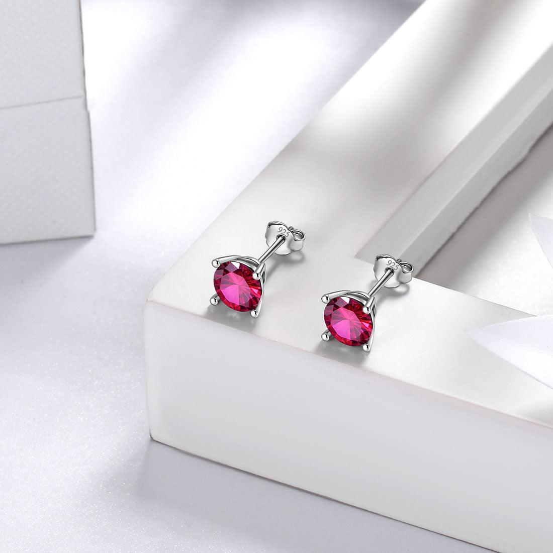 Tokyo Mart Women July Ruby Birthstone Earrings Girl Gift Jewelry Sterling Silver