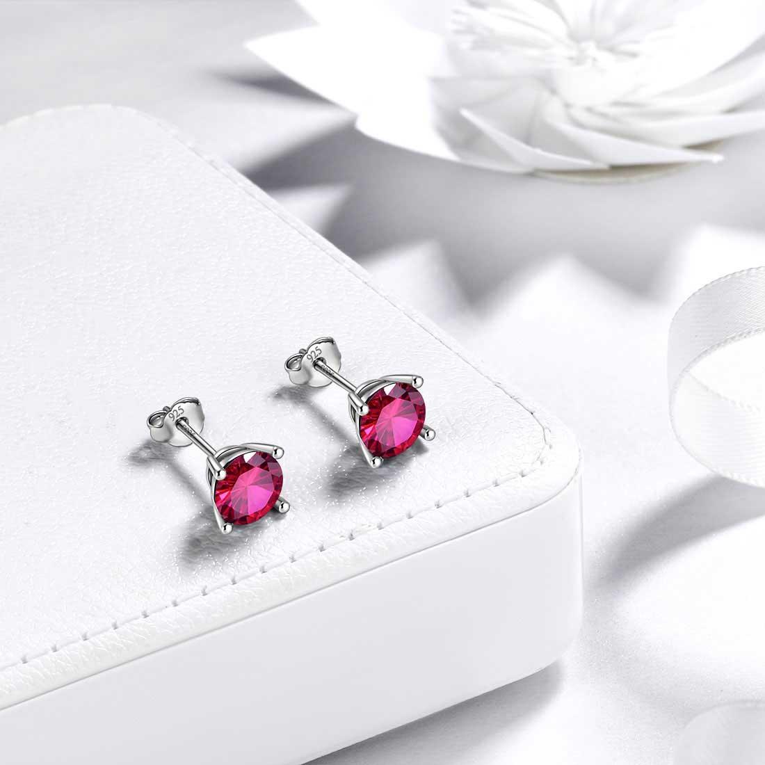 Tokyo Mart Women July Ruby Birthstone Earrings Girl Gift Jewelry Sterling Silver