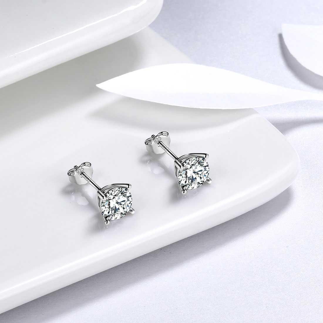 Tokyo Mart Runde Diamant-Ohrringe mit Geburtsstein für April, Ohrstecker für Damen und Mädchen, Sterling-Silber 925