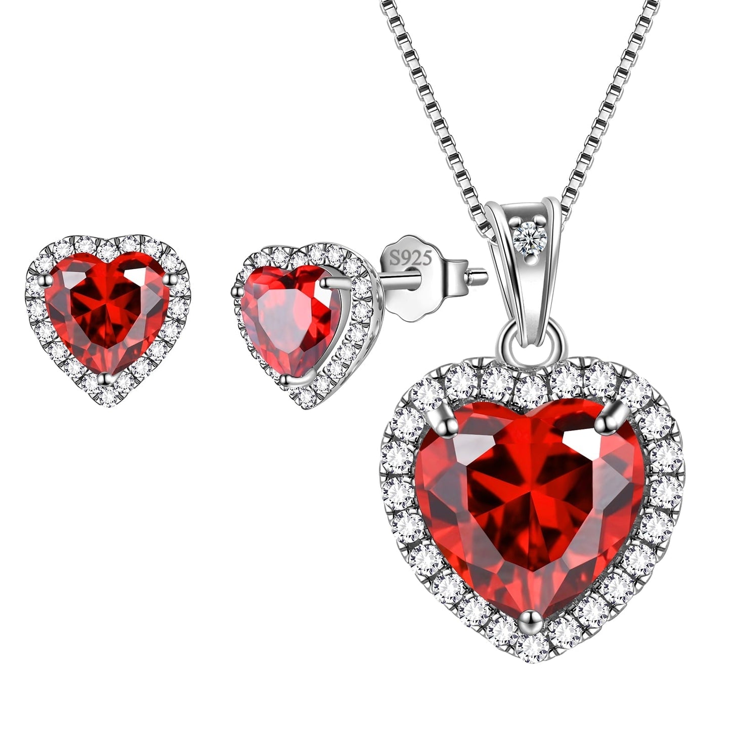 Tokyo Mart Hearts Schmuck-Set, 3-teilig, 925er Sterlingsilber, Halskette und Ohrringe mit Geburtssteinen für Frauen und Mädchen