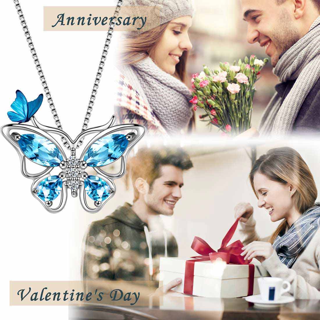 Tokyo Mart Women Butterfly Pendant Necklace 12 Birthstone Girls Birthsday Gift 925 Sterling Silver