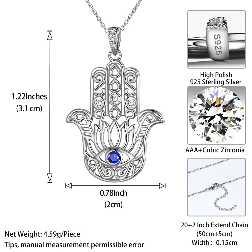 Tokyo Mart Blue Evil Eye Necklace Men Women Jewelry Gifts Lotus Fatima Hamsa Hand Pendant 925 Sterling Silver