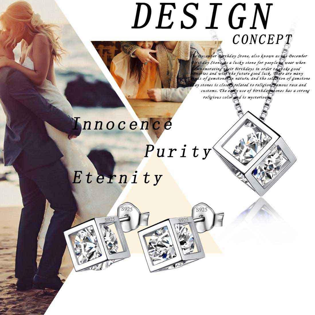 Tokyo Mart 3D Cube Birthstone April Diamond Jewelry Set 3PCS Women Girls Birthday Gift