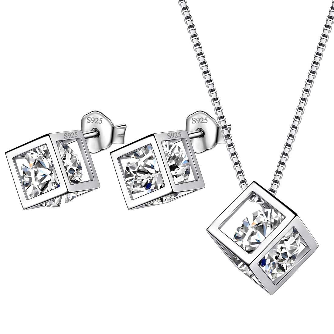 Tokyo Mart 3D Cube Birthstone April Diamond Jewelry Set 3PCS Women Girls Birthday Gift