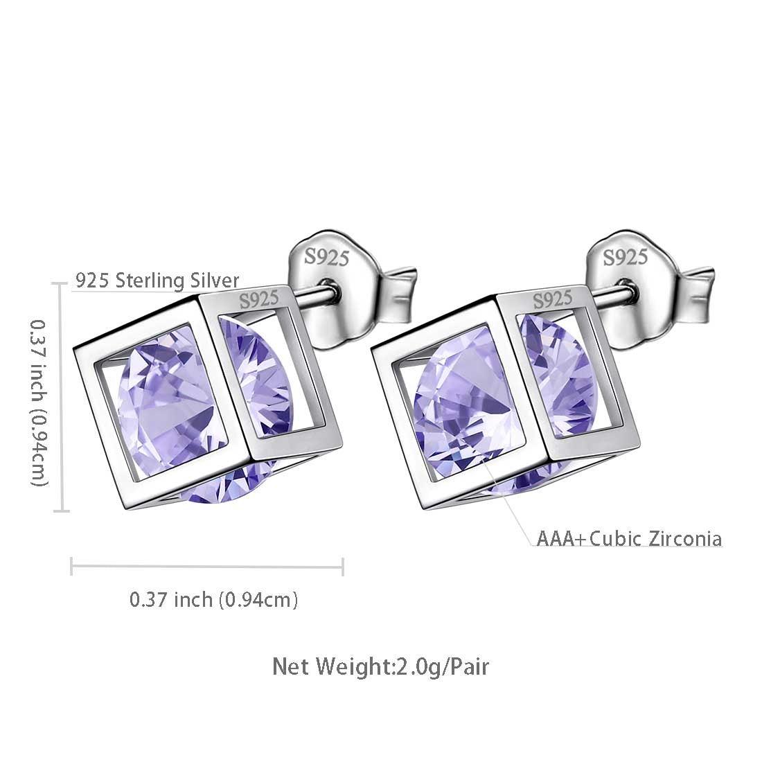 Tokyo Mart 3D Cube Birthstone June Alexandrite Earrings Stud Women Girls Jewelry Birthday Gift Sterling Silver