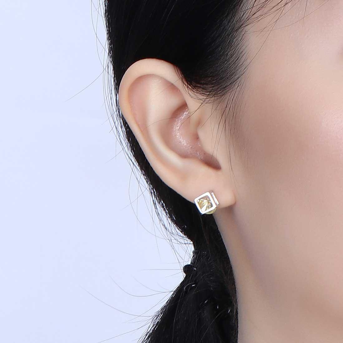 Tokyo Mart 3D Cube Birthstone November Citrine Earrings Stud Women Girls Jewelry Birthday Gift Sterling Silver